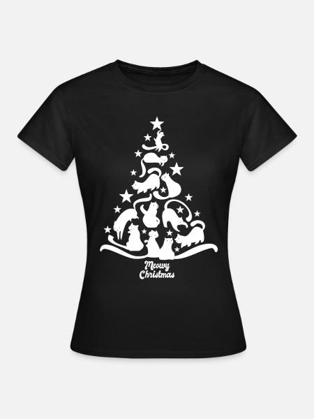 Meowy Christmas - Katze - Weihnachtsbaum Geschenk - T-shirt dam - svart