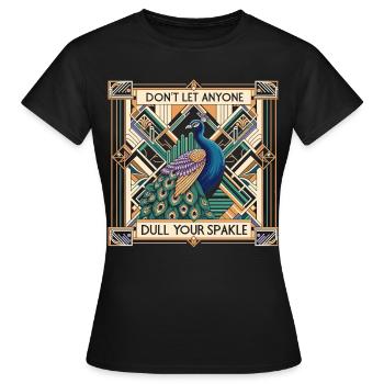 Art-Déco Eleganz: Stolzer Pfau - Frauen T-Shirt - Schwarz - Vorne - AI Model Female 172 dark (172cm)