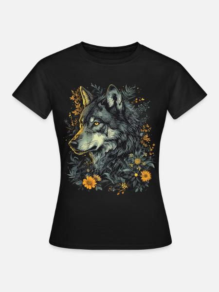Loup loup tête mystique Floral Nature nature sauvage Art - T-shirt Femme - noir