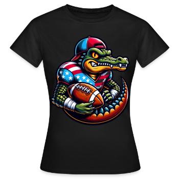Football Alligator Quarterback - Frauen T-Shirt - Schwarz - Vorne - AI Model Female 172 dark (172cm)