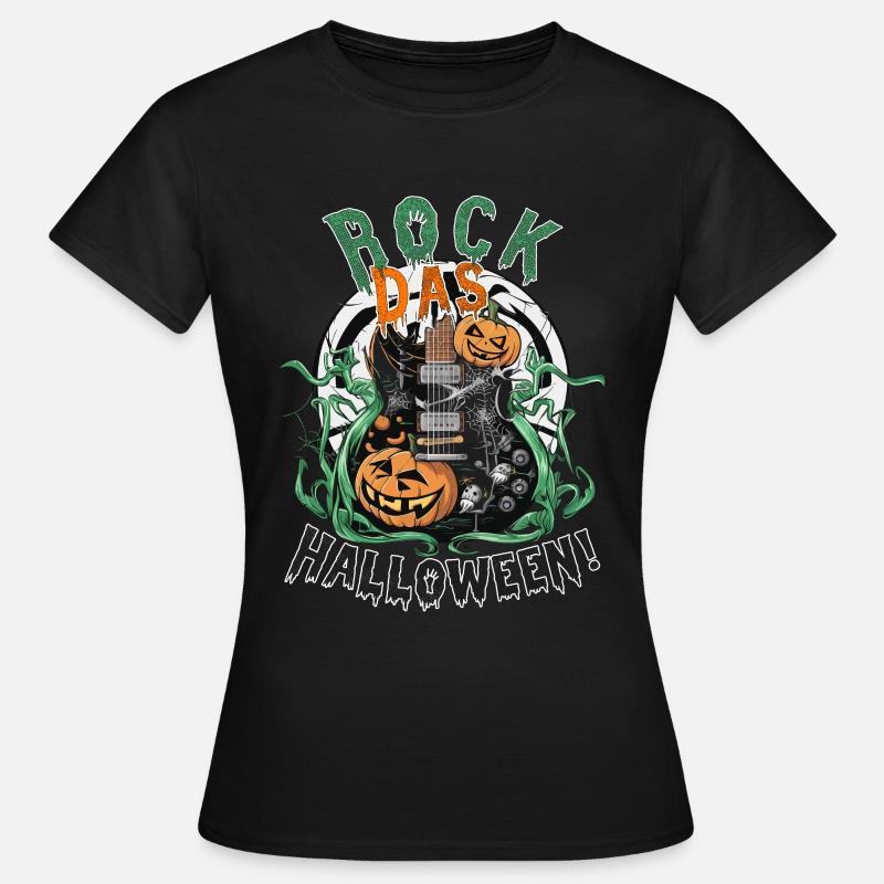 Rock Halloween, guitar og græskar - Dame-T-shirt - sort