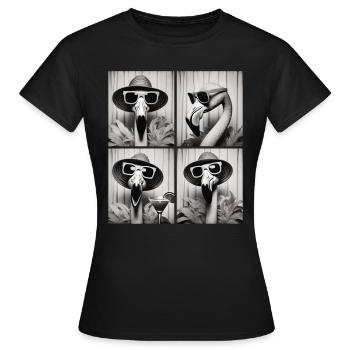 Fotobox Flamingo – Vintage Spaß in vier Posen - Frauen T-Shirt - Schwarz - Vorne - AI Model Female 172 dark (172cm)