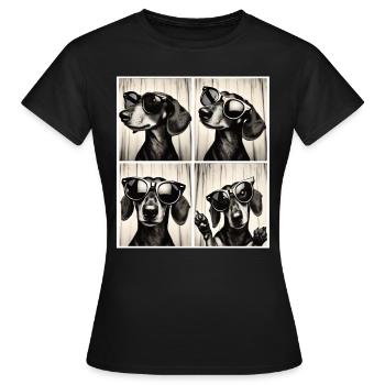 Retro photo strip with dachshund and sunglasses - Women's T-Shirt - black - Front - AI Model Female 172 dark (172cm)
