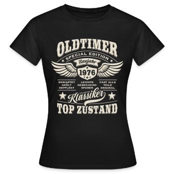 Oldtimer Baujahr 1976 - Geburtstag - Geschenk - Frauen T-Shirt - Schwarz - Vorne - AI Model Female 172 dark (172cm)
