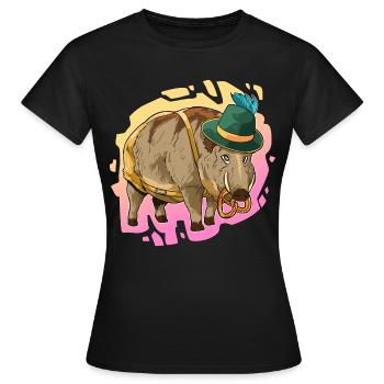 Sanglier Bavaria Lederhosen Cadeau - T-shirt Femme - noir - Devant - AI Model Female 172 dark (172cm)