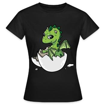 Petit bébé dragon dragon naissance oeuf coquille - T-shirt Femme - noir - Devant - AI Model Female 172 dark (172cm)