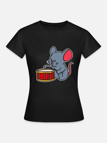 Baby Kind Kinder Trommel Maus Musik Geschenk süß - Dame-T-shirt - sort