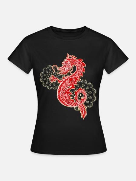 Chinese draak met mandala cadeau - Dame-T-shirt - sort