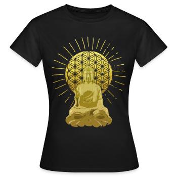 Buddha mit Blume des Lebens Geschenk - Frauen T-Shirt - Schwarz - Vorne - AI Model Female 172 dark (172cm)