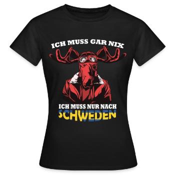 Schweden Urlaubs Shirt mit Schwedischen Elch Fahne - Frauen T-Shirt - Schwarz - Vorne - AI Model Female 172 dark (172cm)