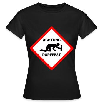 Attention fête du village attention drôle warnschild fête - T-shirt Femme - noir - Devant - AI Model Female 172 dark (172cm)