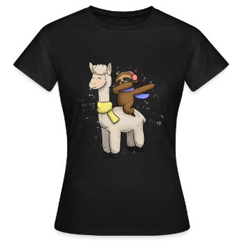 Lama sloth Christmas present - Women's T-Shirt - black - Front - AI Model Female 172 dark (172cm)