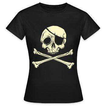 Cache-oeil crâne de pirate Jolly Roger - T-shirt Femme - noir - Devant - AI Model Female 172 dark (172cm)