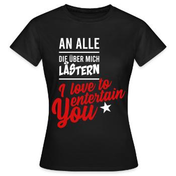 LÄSTERN, GESCHENK - Frauen T-Shirt - Schwarz - Vorne - AI Model Female 172 dark (172cm)