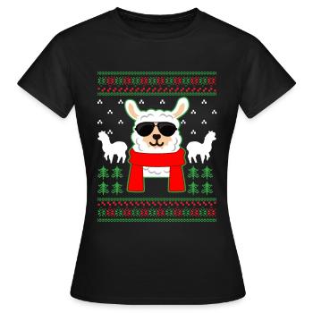 Lama Weihnachten Ugly Christmas Brille Geschenk - Frauen T-Shirt - Schwarz - Vorne - AI Model Female 172 dark (172cm)