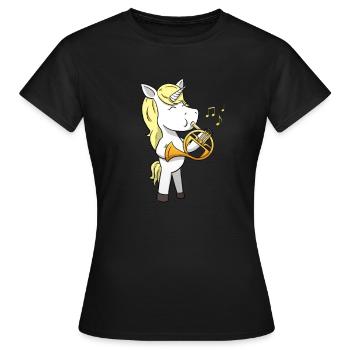 Horn Einhorn Blasinstrument - Frauen T-Shirt - Schwarz - Vorne - AI Model Female 172 dark (172cm)