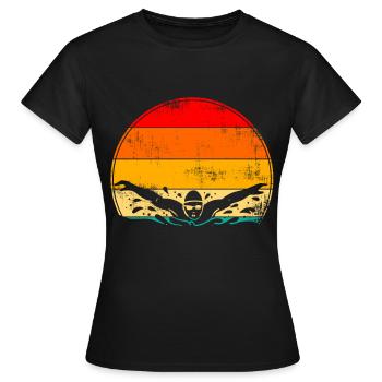 Vintage Retro Schwimmen Schwimmer Butterfly Swim - Frauen T-Shirt - Schwarz - Vorne - AI Model Female 172 dark (172cm)