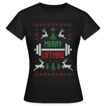 joyeux liftmas - chandail de Noël laid - T-shirt Femme - noir - Devant - AI Model Female 172 dark (172cm)