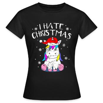 Anti-Christmas Anti-Weihnachten Einhorn Xmas Anti - Frauen T-Shirt - Schwarz - Vorne - AI Model Female 172 dark (172cm)
