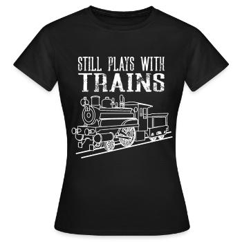 Model Train Locomotive Plays with trains - Women's T-Shirt - black - Front - AI Model Female 172 dark (172cm)