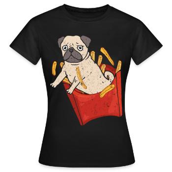 French Bulldog jumps out of chips box - Women's T-Shirt - black - Front - AI Model Female 172 dark (172cm)