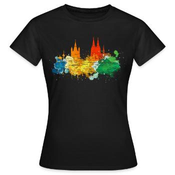Cologne Skyline coloré - T-shirt Femme - noir - Devant - AI Model Female 172 dark (172cm)