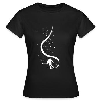 Un skieur tire de l'arrière dans la poudreuse - T-shirt Femme - noir - Devant - AI Model Female 172 dark (172cm)