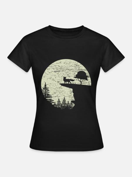 Fuchs Wald Wild Mond - Frauen T-Shirt - Schwarz