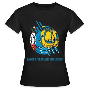 Saint Pierre und Miquelon Runder Schild Landesfarb - Frauen T-Shirt - Schwarz - Vorne - AI Model Female 172 dark (172cm)