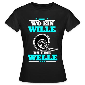 Surfen Lustig Spruch Wille Welle Surfbrett Surfer - Frauen T-Shirt - Schwarz - Vorne - AI Model Female 172 dark (172cm)