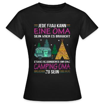 Camping Oma Spruch Campen Großmutter Lustig - Frauen T-Shirt - Schwarz - Vorne - AI Model Female 172 dark (172cm)