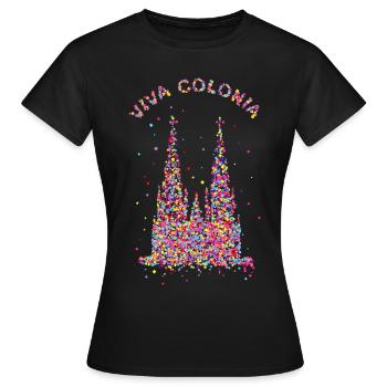 Viva Colonia, Kölner Dom, Konfetti, Facching - Frauen T-Shirt - Schwarz - Vorne - AI Model Female 172 dark (172cm)
