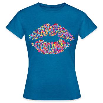 kiss mouth - Women's T-Shirt - antique blue sapphire heather - Front - AI Model Female 172 dark (172cm)