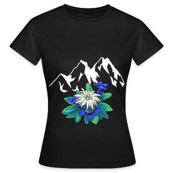 Montagnes Montagnes Tyrol Edelweiss Gentiane Nature Randonnée - T-shirt Femme - noir - Devant - AI Model Female 172 dark (172cm)