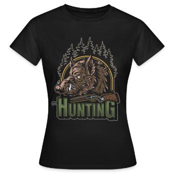 Jagd Jäger Eber Wildschwein Hunting Wild Geschenk - Frauen T-Shirt - Schwarz - Vorne - AI Model Female 172 dark (172cm)