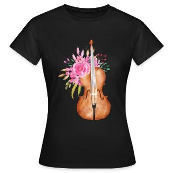 Violine Geige Cello Musik Blumen Rose Watercolor - Frauen T-Shirt - Schwarz - Vorne - AI Model Female 172 dark (172cm)