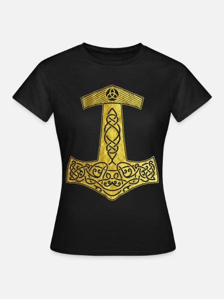 Golden Thor Hammer Scandinavisch design cadeau - Dame-T-shirt - sort