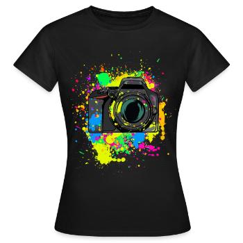 Cadeau d’appareil photo coloré pour les photographes Éclaboussures de couleur - T-shirt Femme - noir - Devant - AI Model Female 172 dark (172cm)