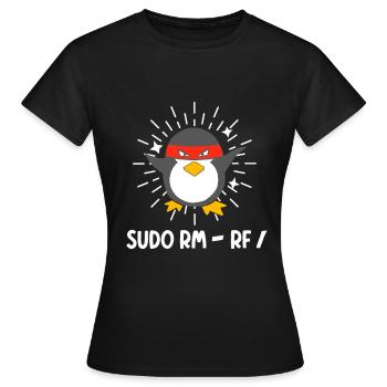 Tux Linux Penguin Sudo Rm Rf Geek Hacker - T-shirt Femme - noir - Devant - AI Model Female 172 dark (172cm)