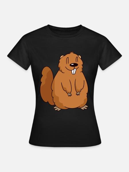Lustiges Murmeltier lächelt comic look - Frauen T-Shirt - Schwarz