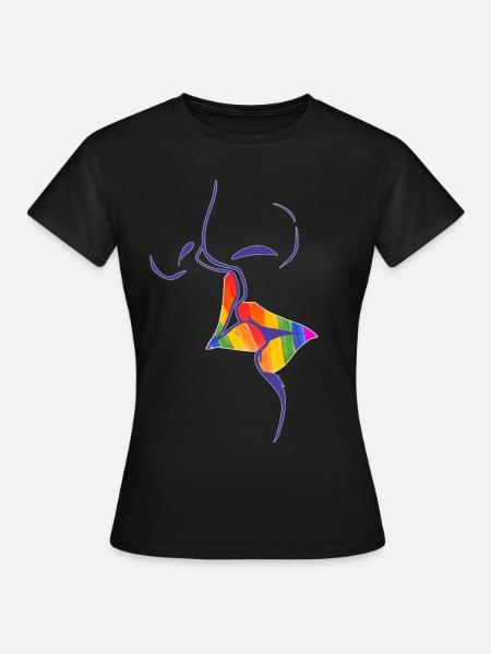 Arc-en-ciel, baisers, lèvres - T-shirt Femme - noir