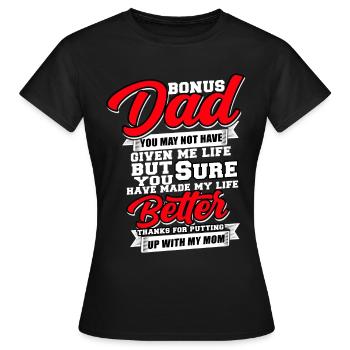 stiefvater - Frauen T-Shirt - Schwarz - Vorne - AI Model Female 172 dark (172cm)