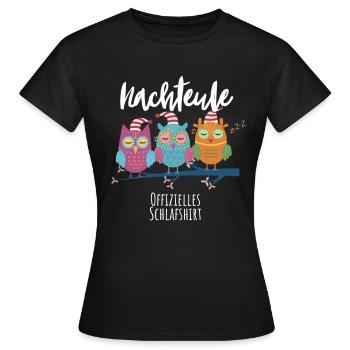 Nachteule Schlafshirt Pyjama Schlafanzug Nachthemd - Frauen T-Shirt - Schwarz - Vorne - AI Model Female 172 dark (172cm)