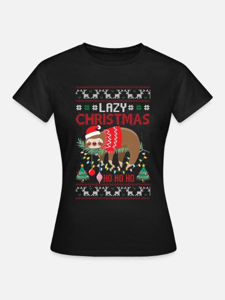 Lazy Christmas Ugly Sweater Faultier - T-shirt dam - svart