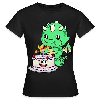 Dragon Baby Birthday Cake Congratulations KInd - Women's T-Shirt - black - Front - AI Model Female 172 dark (172cm)