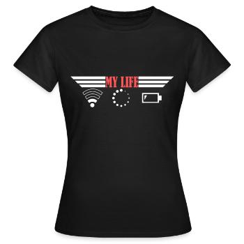 Batterie de smartphone WiFi - T-shirt Femme - noir - Devant - AI Model Female 172 dark (172cm)