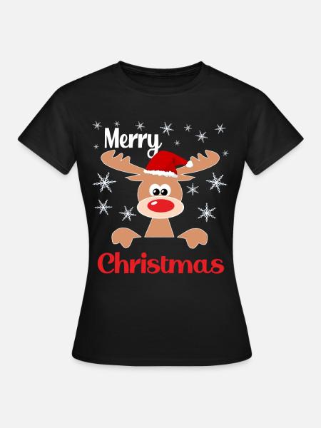 Merry Christmas Reindeer Geschenkidee - Rentier - Frauen T-Shirt - Schwarz