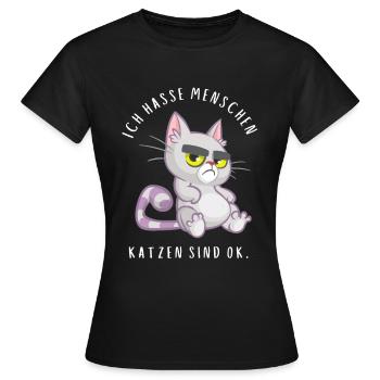 Ich hasse Menschen Katzen sind ok - Frauen T-Shirt - Schwarz - Vorne - AI Model Female 172 dark (172cm)
