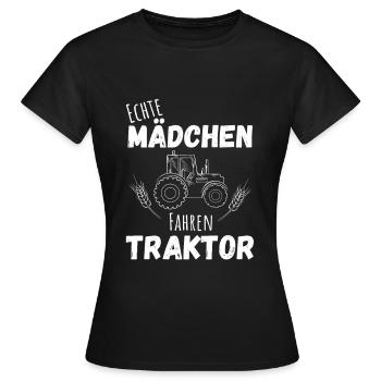 Echte Mädchen fahren Traktor. Lustige Geschenkidee - Frauen T-Shirt - Schwarz - Vorne - AI Model Female 172 dark (172cm)
