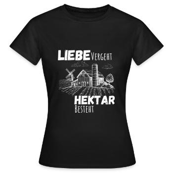 Liebe vergeht, Hektar besteht. Lustig Hochzeit - Frauen T-Shirt - Schwarz - Vorne - AI Model Female 172 dark (172cm)